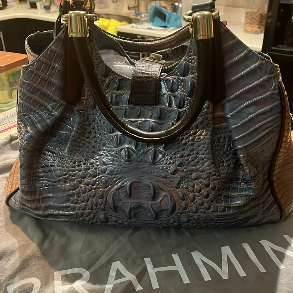 Brahmin Blue Crocodile Embossed Women's Bag - Picture 2 of 6
